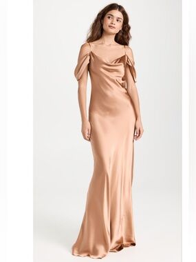 L'Agence Kenna Cowl Neck Cold Off the Shoulder 100% Silk Dress, size 4